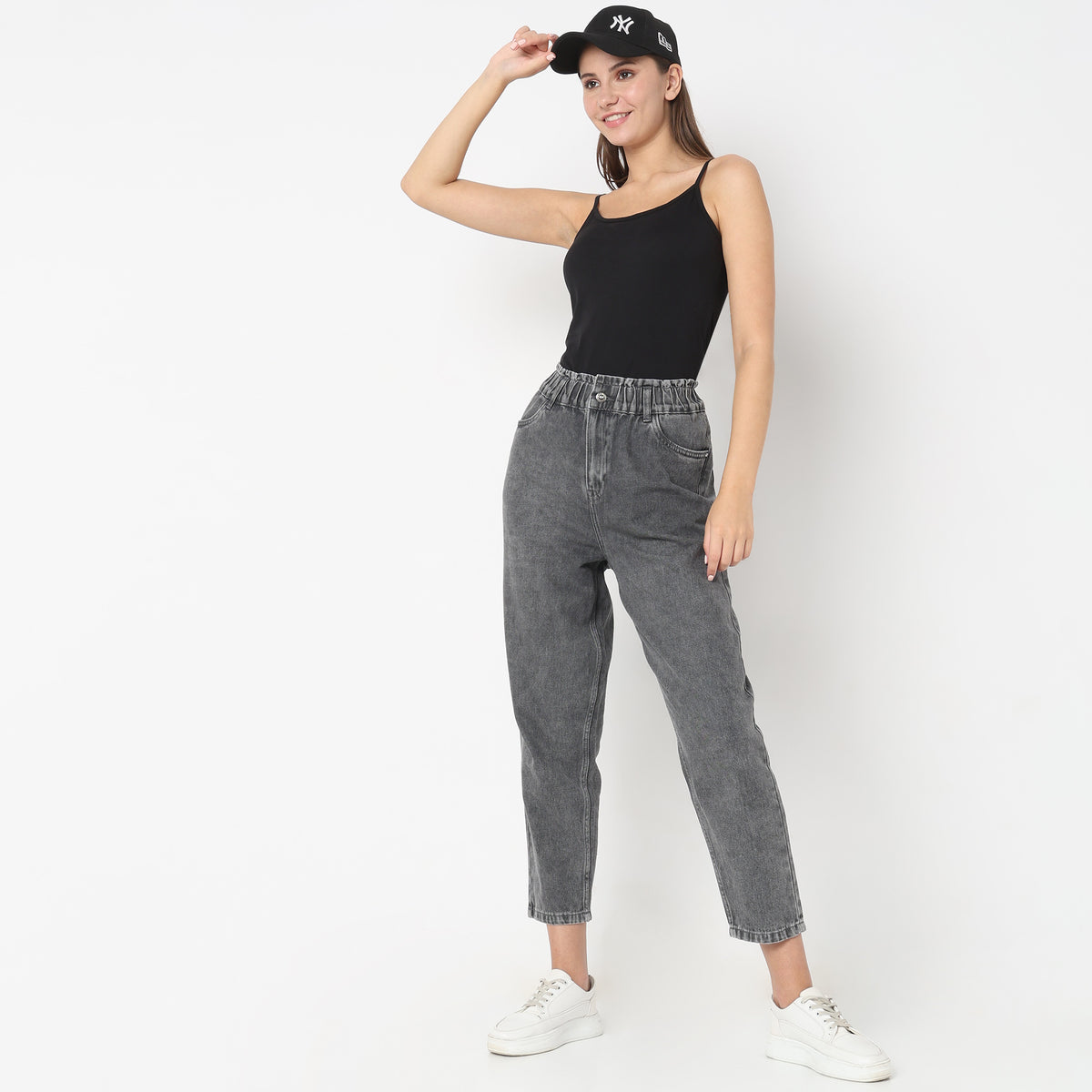 Slouch Fit Solid High Rise Jeans