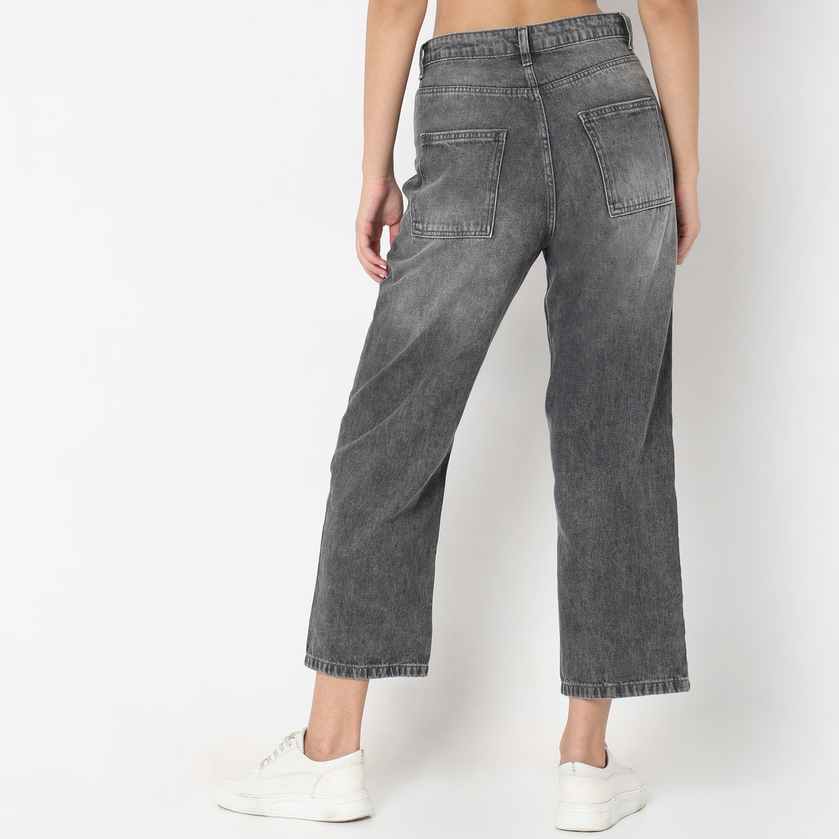 Straight Fit Solid High Rise Jeans