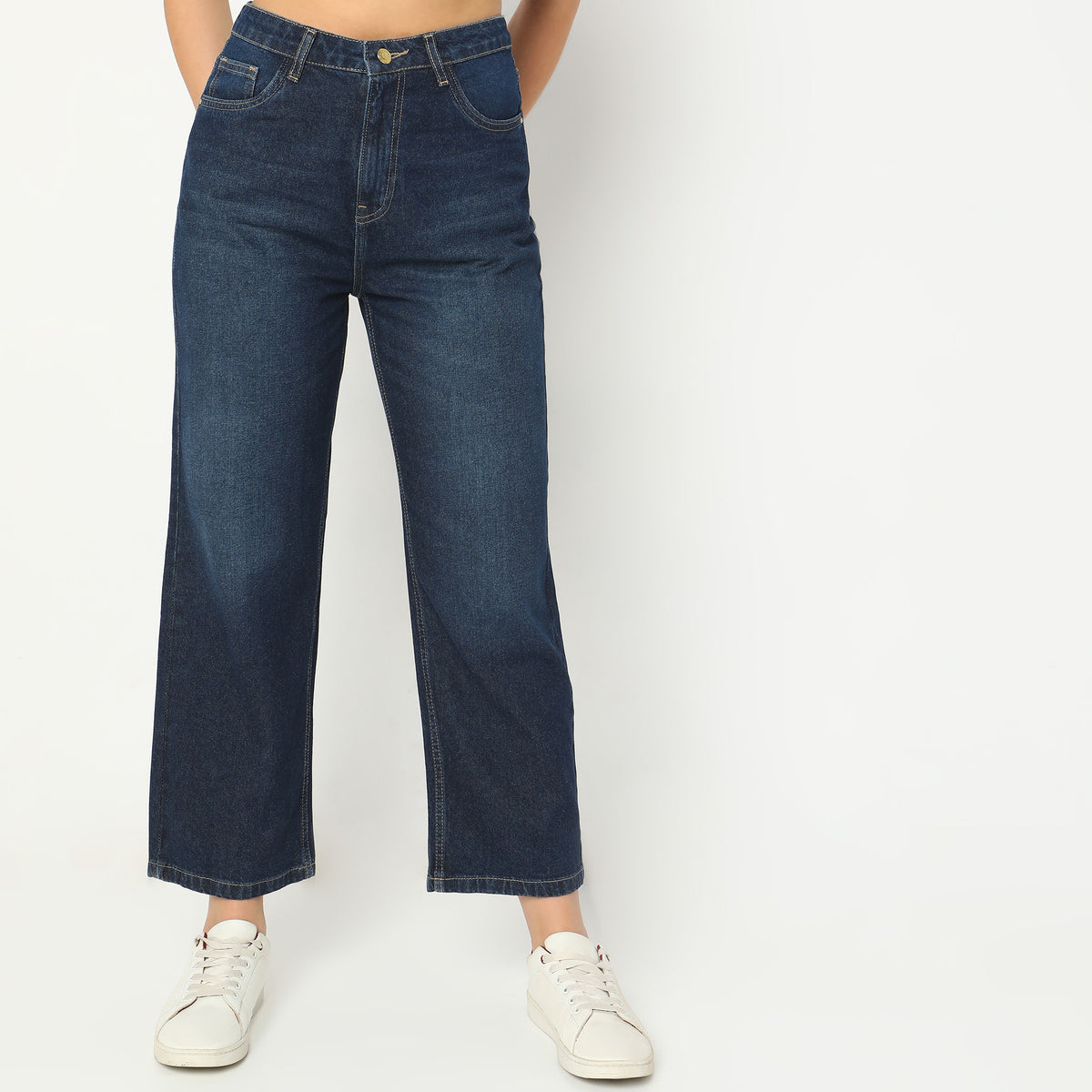 Straight Fit Solid High Rise Jeans