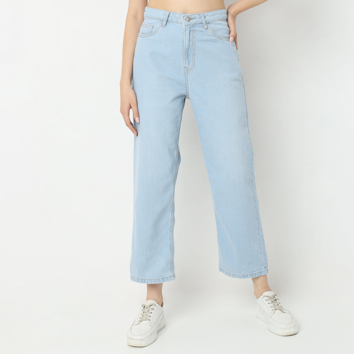 Straight Fit Solid High Rise Jeans