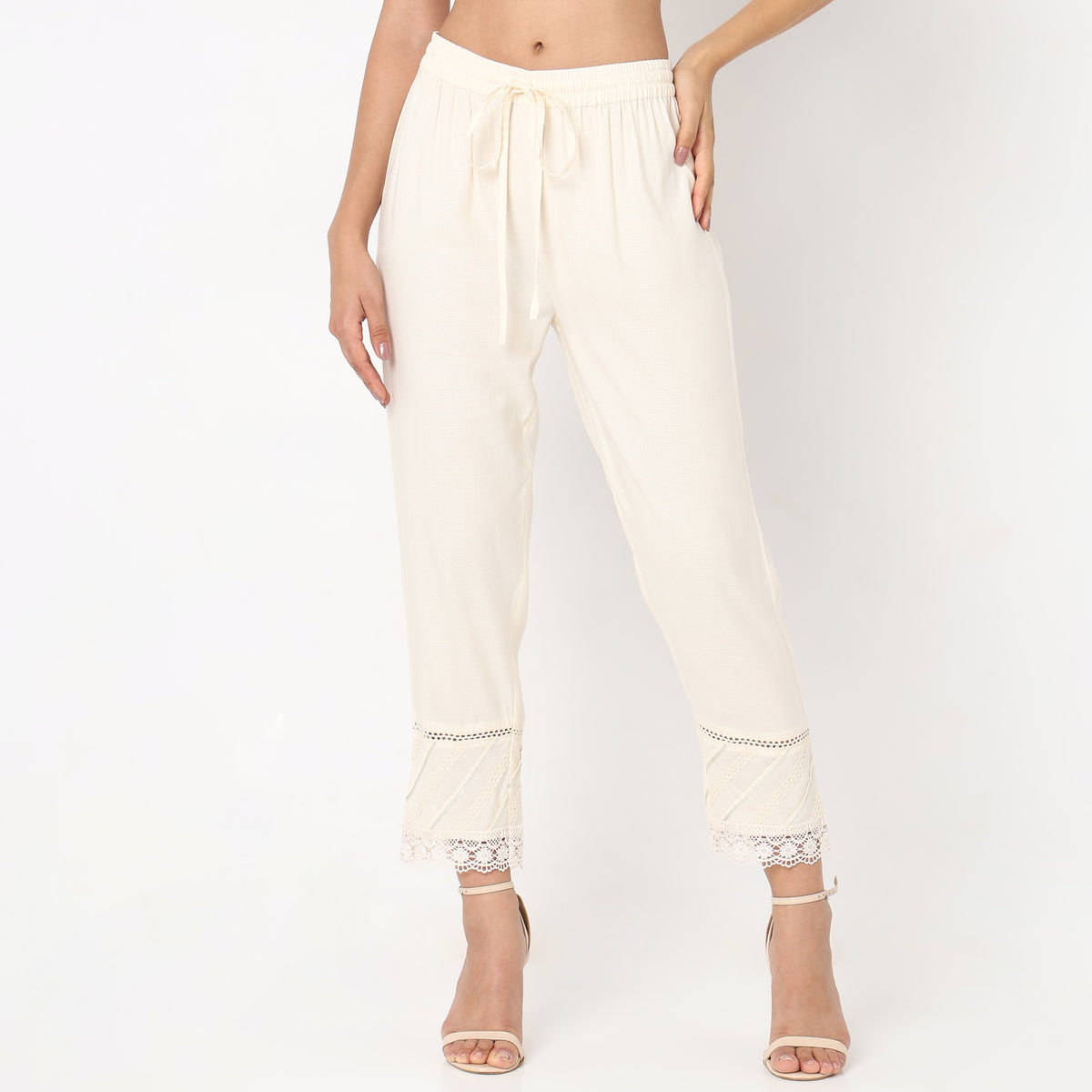 Regular Fit Lace Mid Rise Ethnic Pants