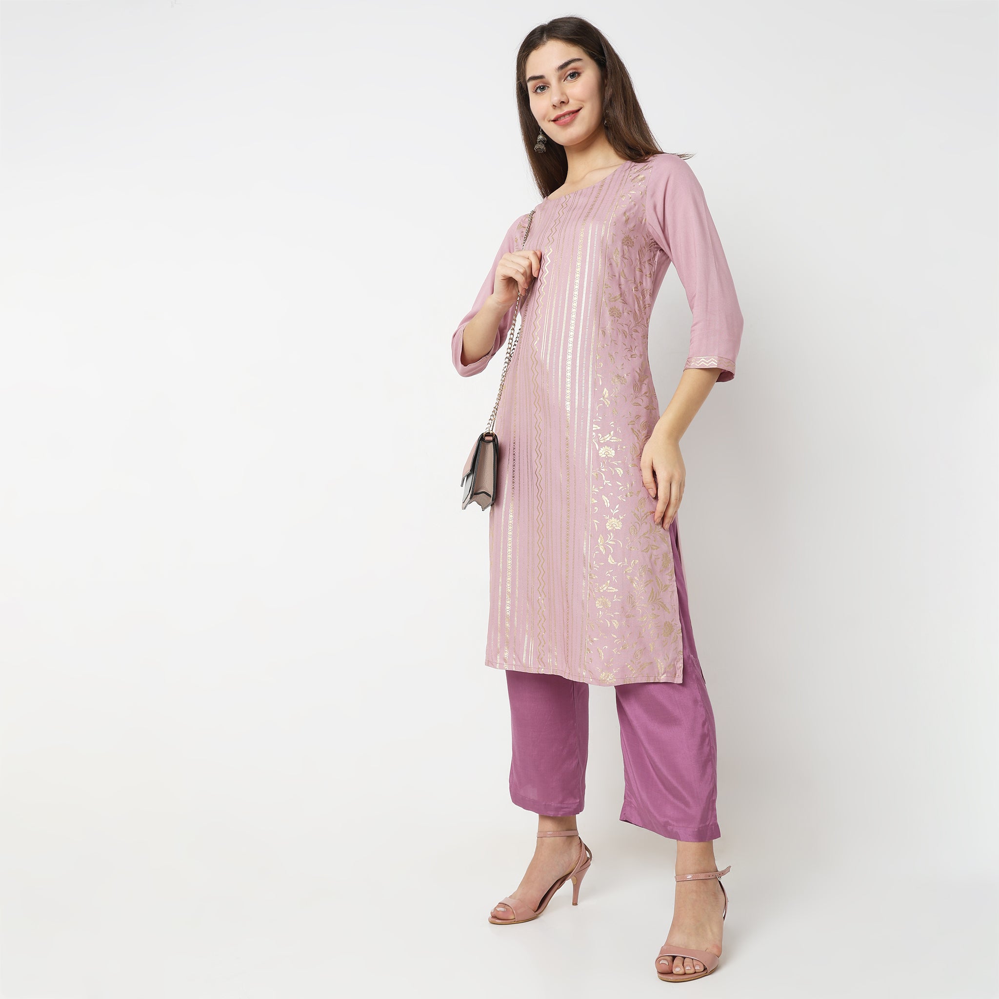 Straight Fit Solid Mid Rise Ethnic Pants