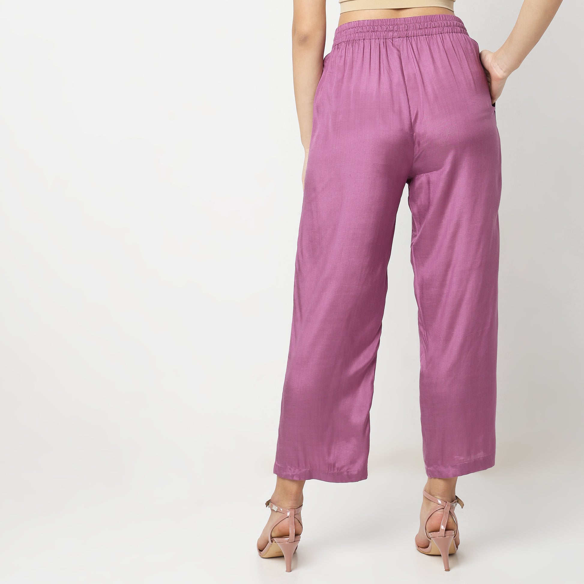 Straight Fit Solid Mid Rise Ethnic Pants