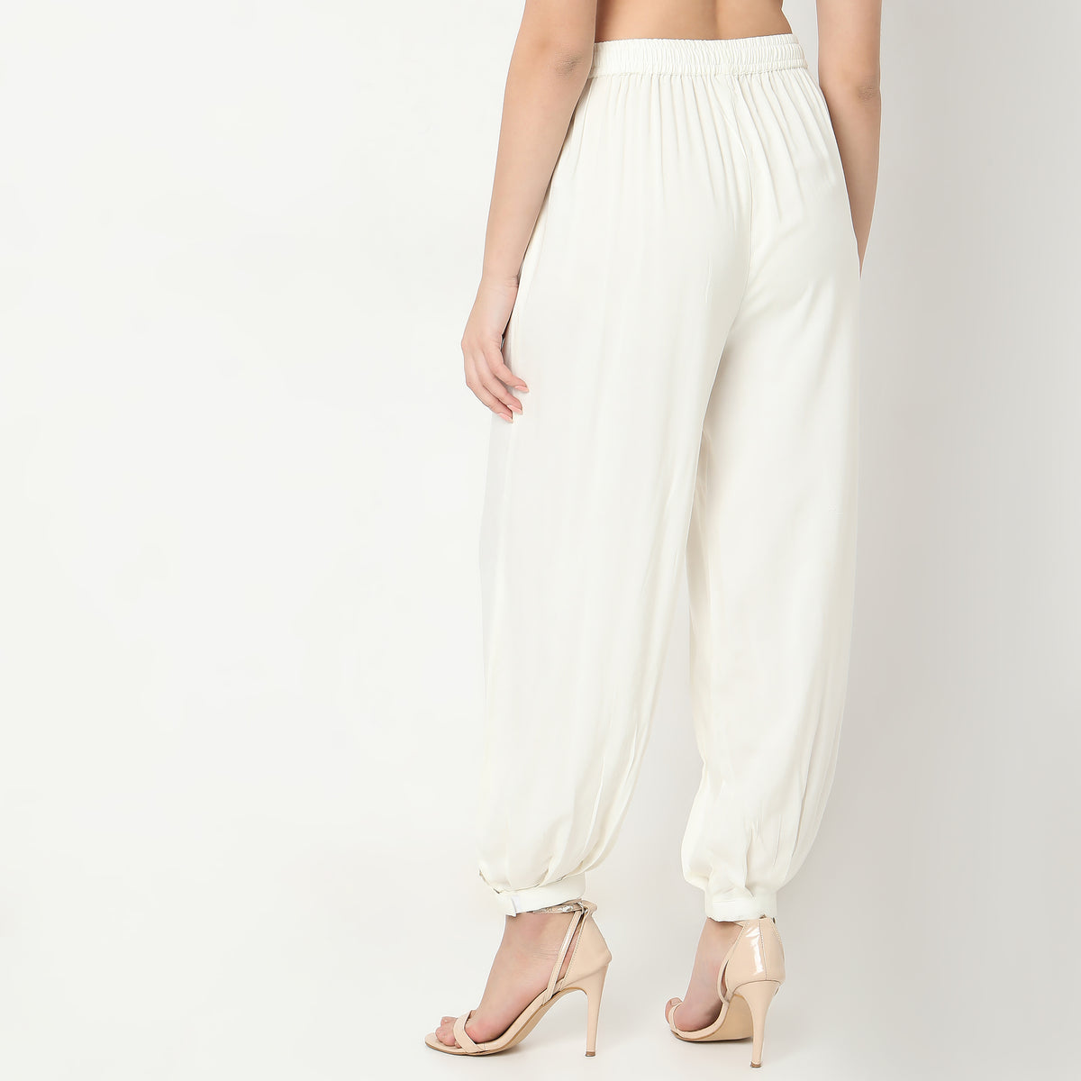 Relaxed Fit Solid High Rise Pants