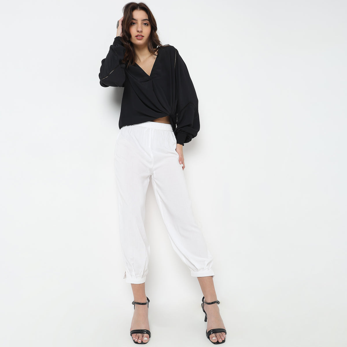 Relaxed Fit Solid High Rise Pants