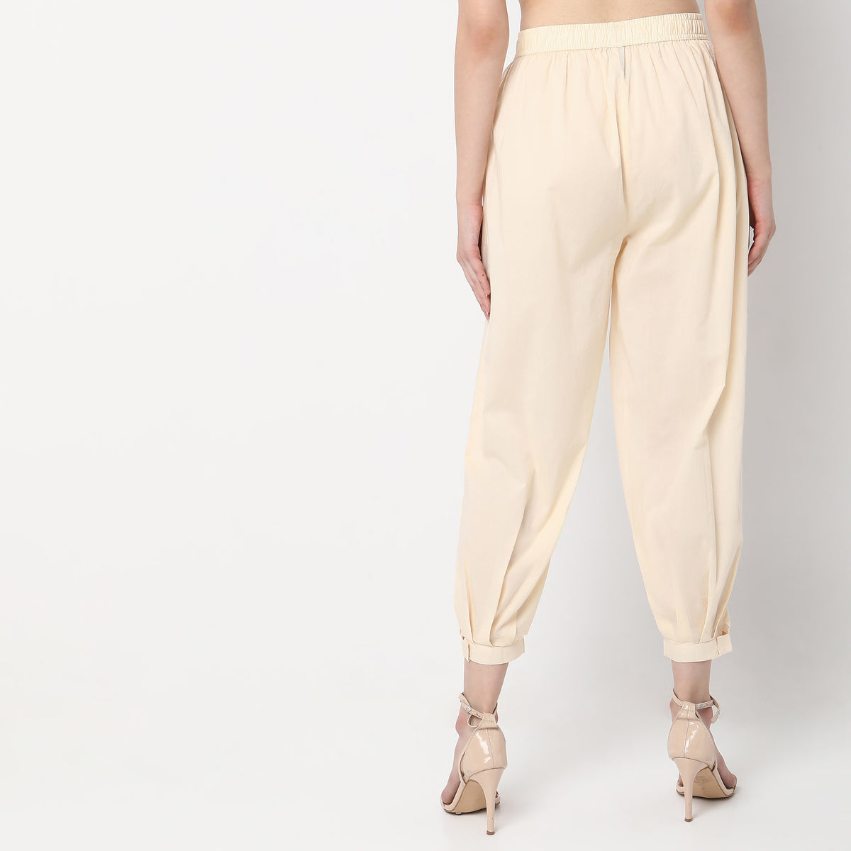 Relaxed Fit Solid High Rise Pants