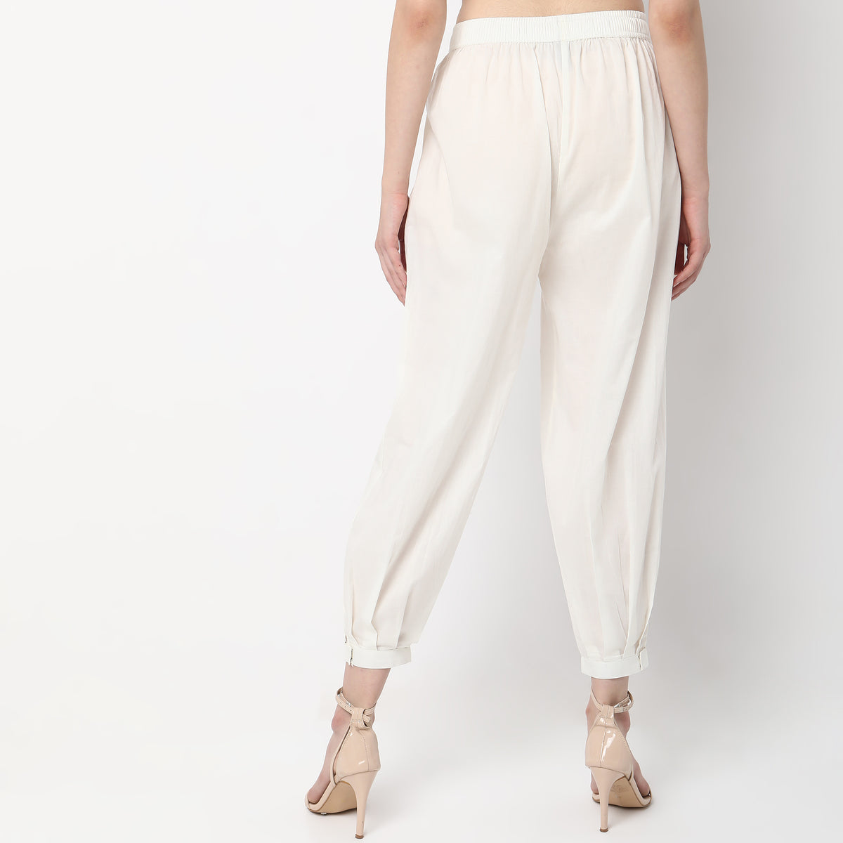 Relaxed Fit Solid High Rise Pants