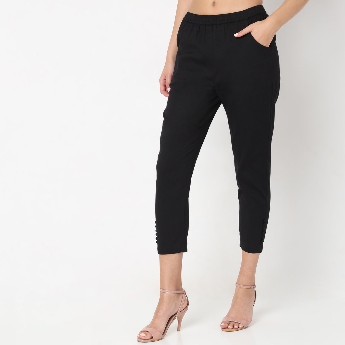 Slim Fit Solid Mid Rise Ethnic Pants