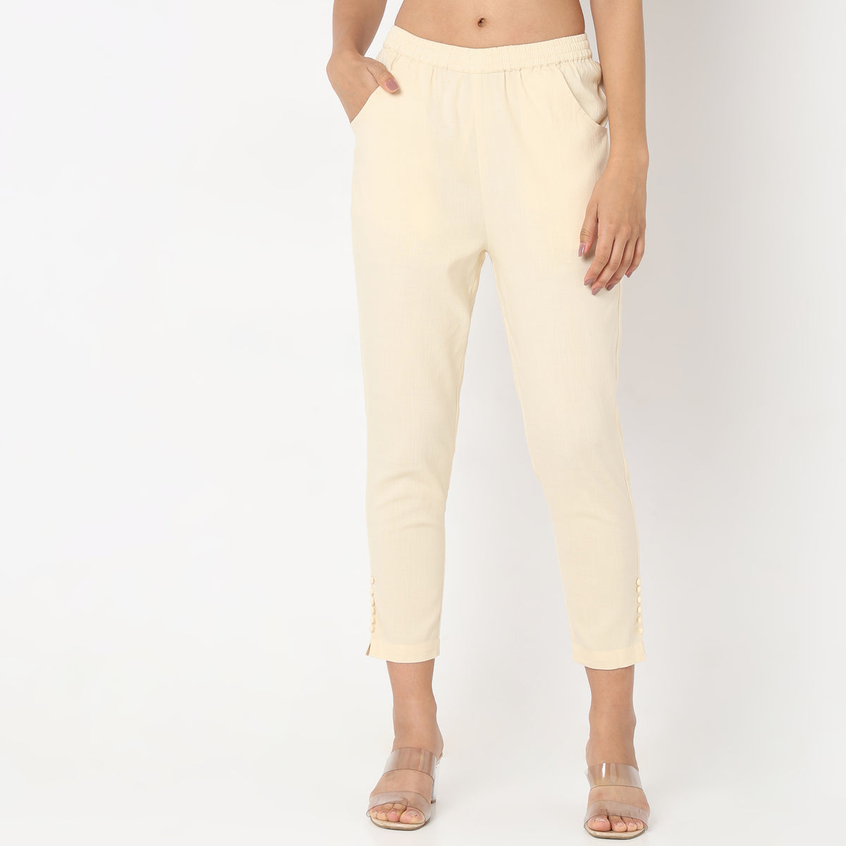 Slim Fit Solid Mid Rise Ethnic Pants