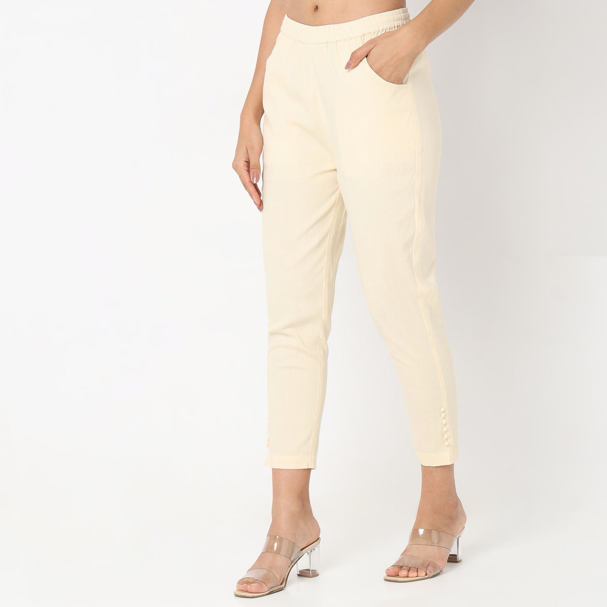 Slim Fit Solid Mid Rise Ethnic Pants