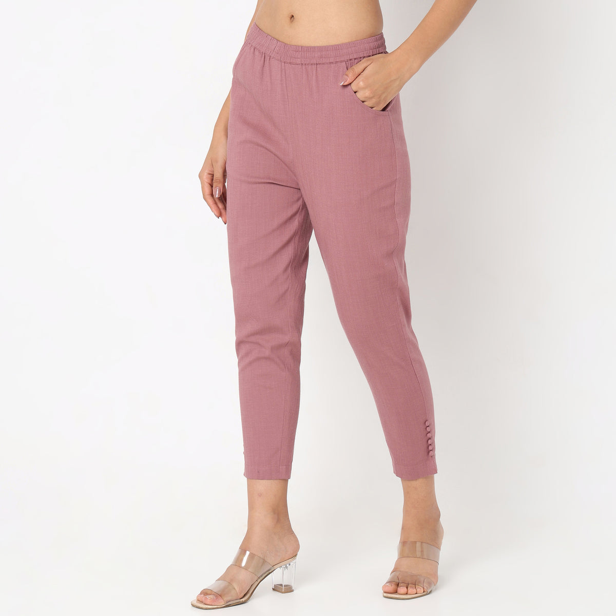 Slim Fit Solid Mid Rise Ethnic Pants