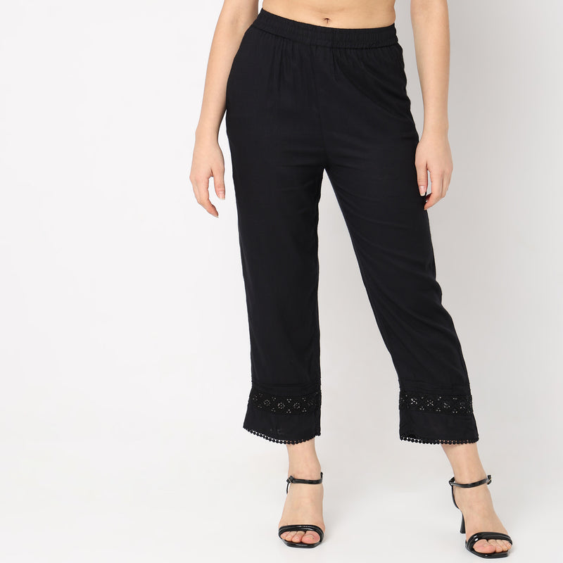 Straight Fit Solid Mid Rise Ethnic Pants