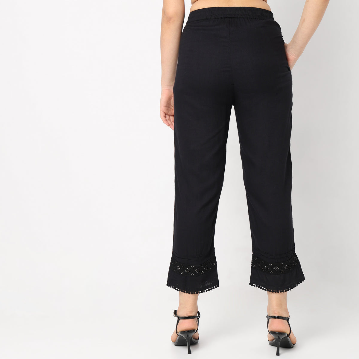 Straight Fit Solid Mid Rise Ethnic Pants