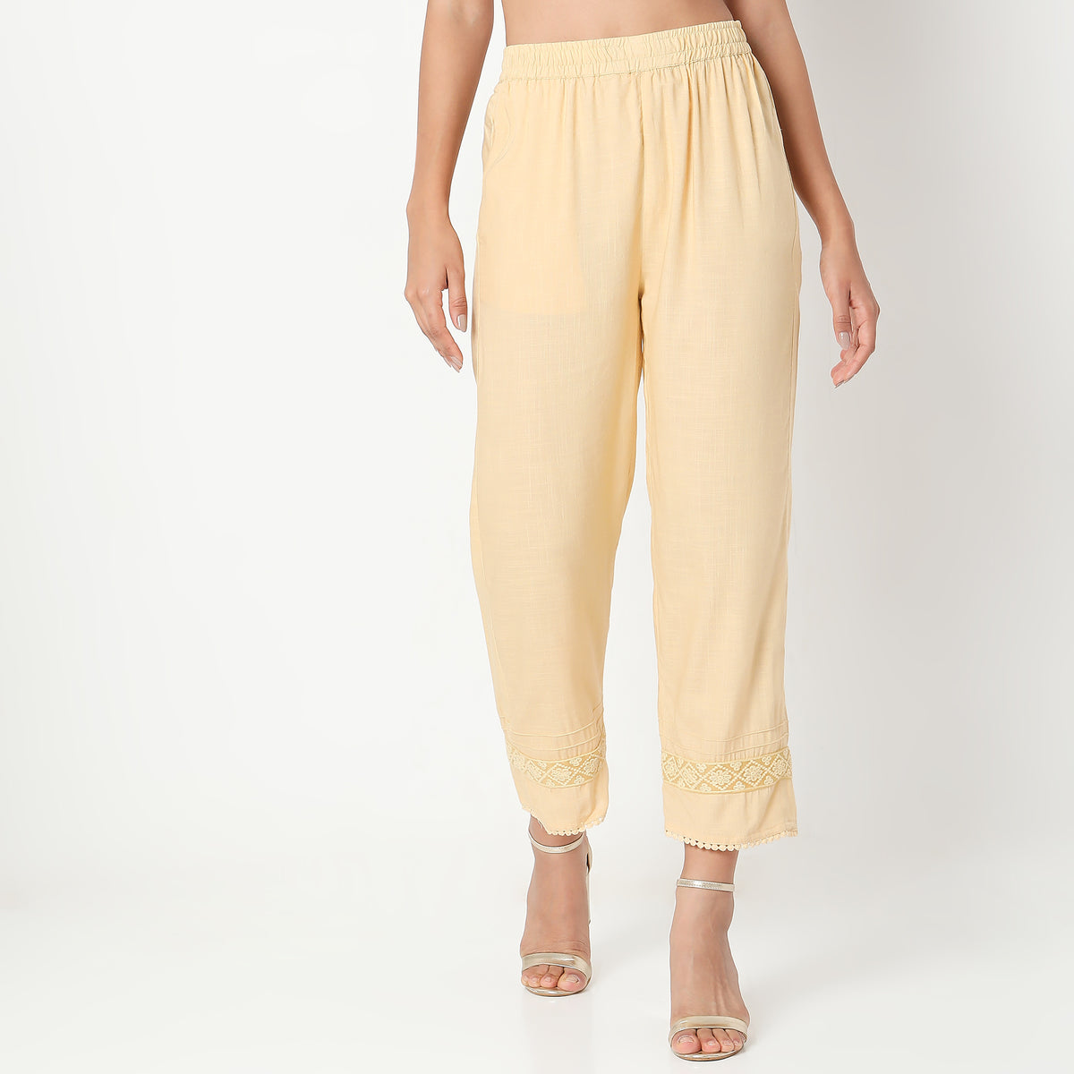 Straight Fit Solid Mid Rise Ethnic Pants