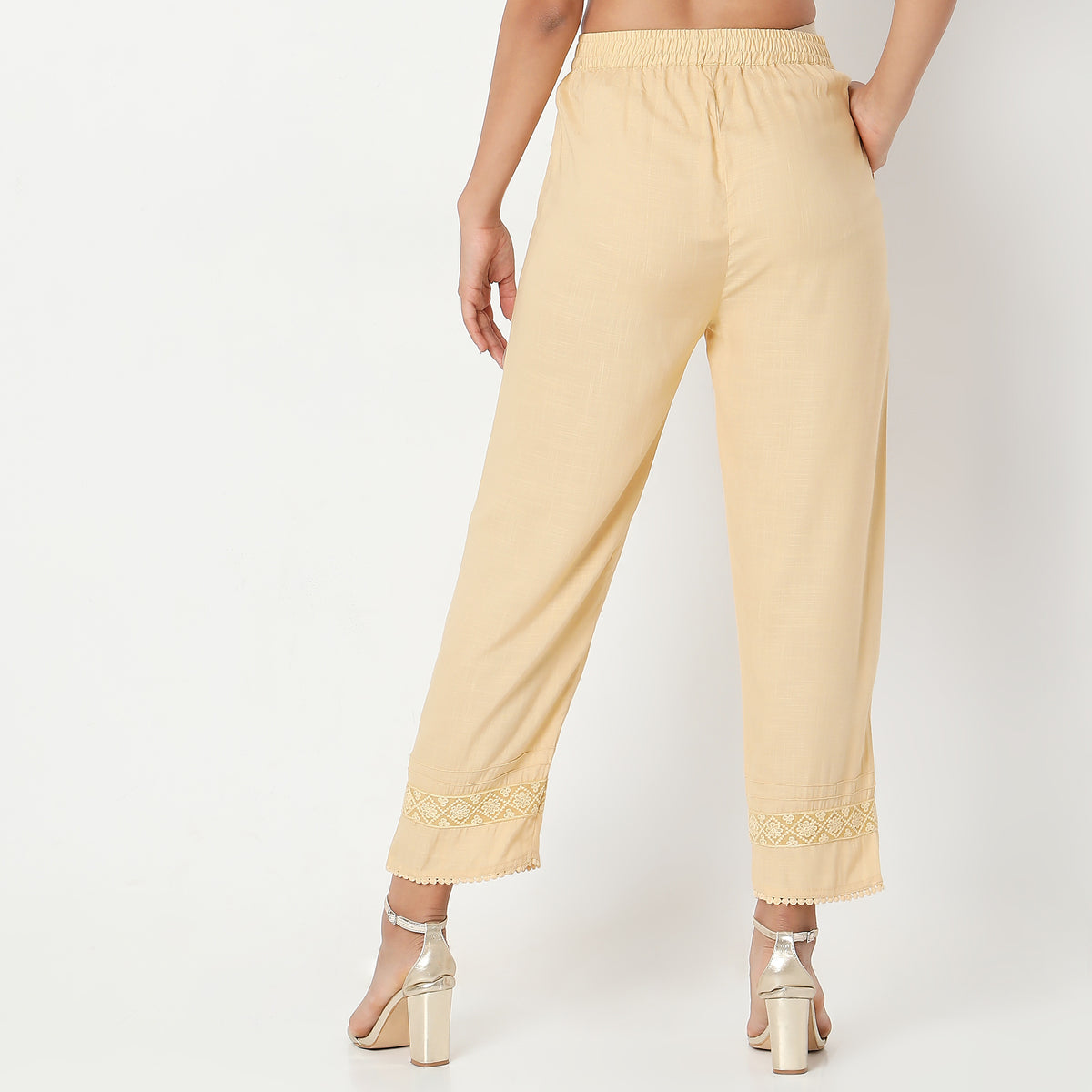 Straight Fit Solid Mid Rise Ethnic Pants