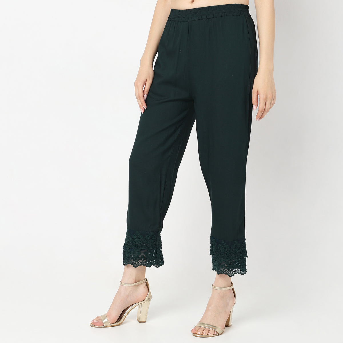 Straight Fit Solid Mid Rise Ethnic Pants