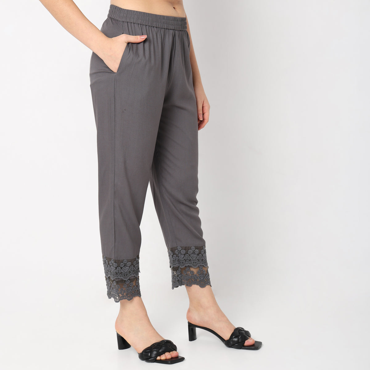 Straight Fit Solid Mid Rise Ethnic Pants