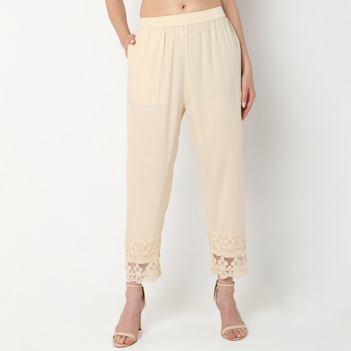 Straight Fit Solid Mid Rise Ethnic Pants