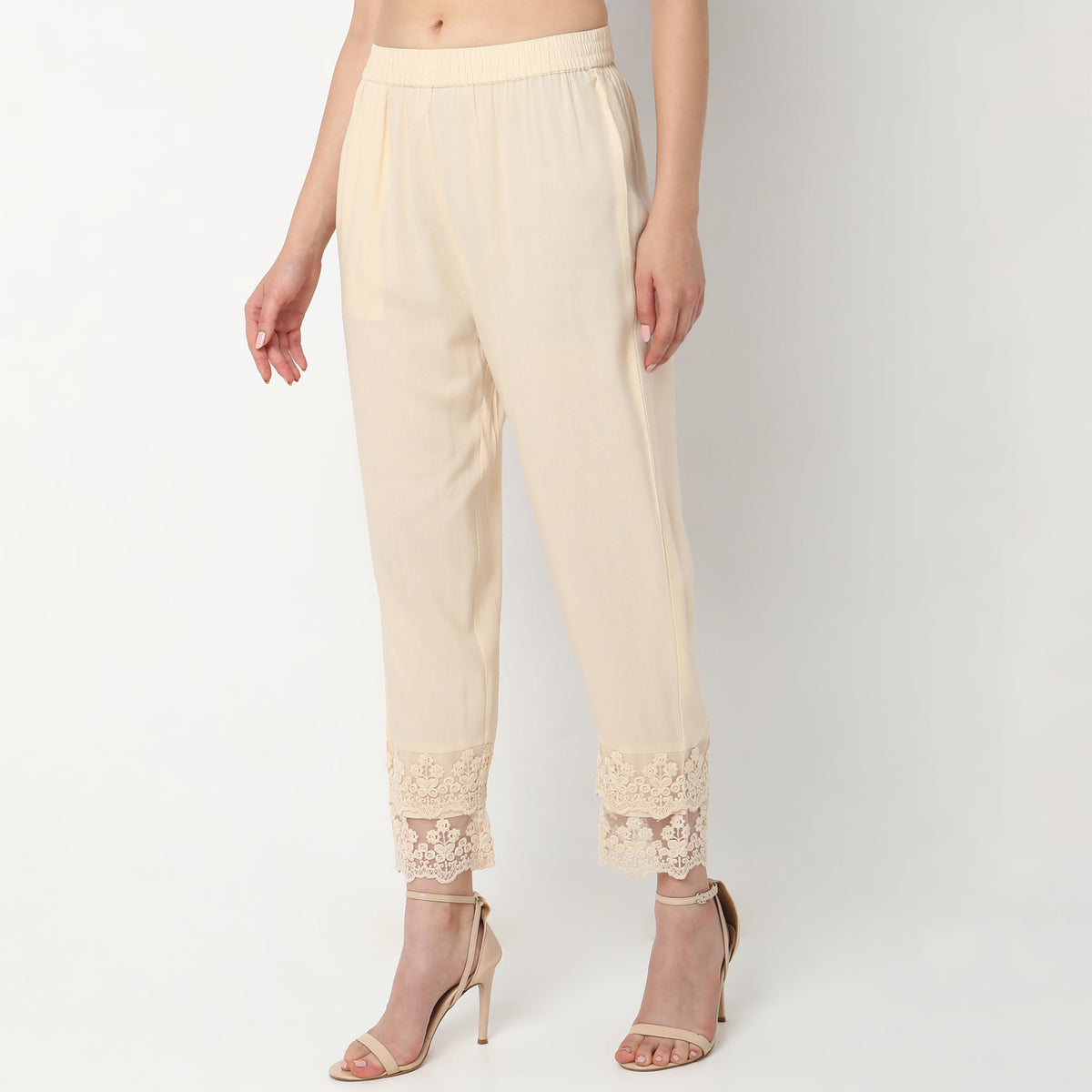 Straight Fit Solid Mid Rise Ethnic Pants