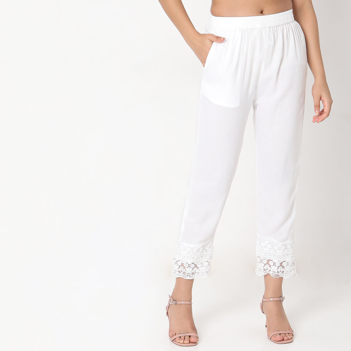 Straight Fit Solid Mid Rise Ethnic Pants