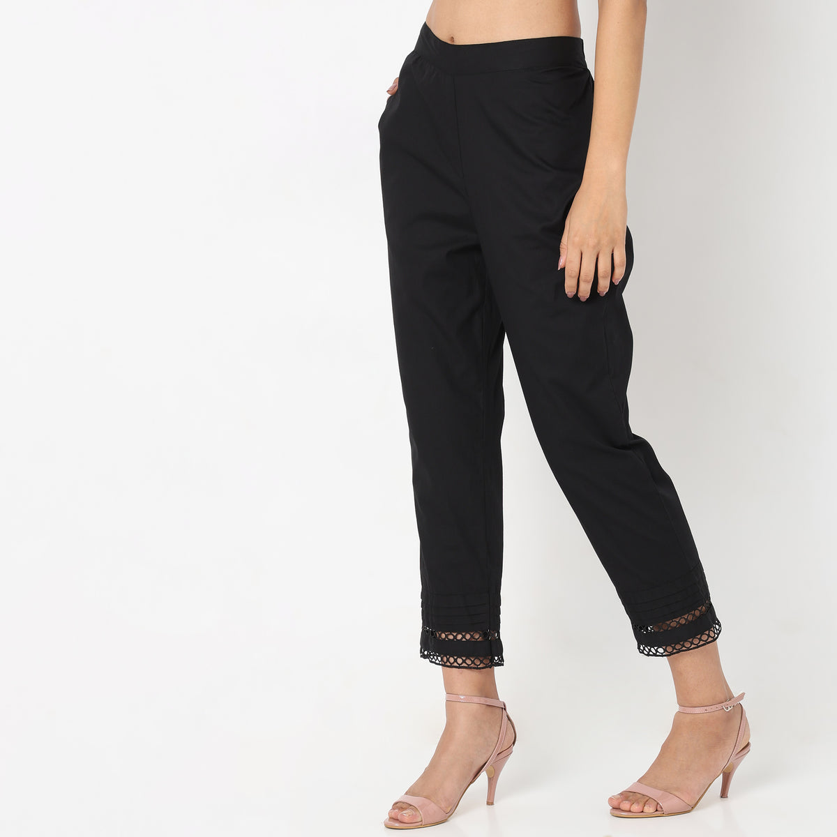 Straight Fit Solid Mid Rise Ethnic Pants