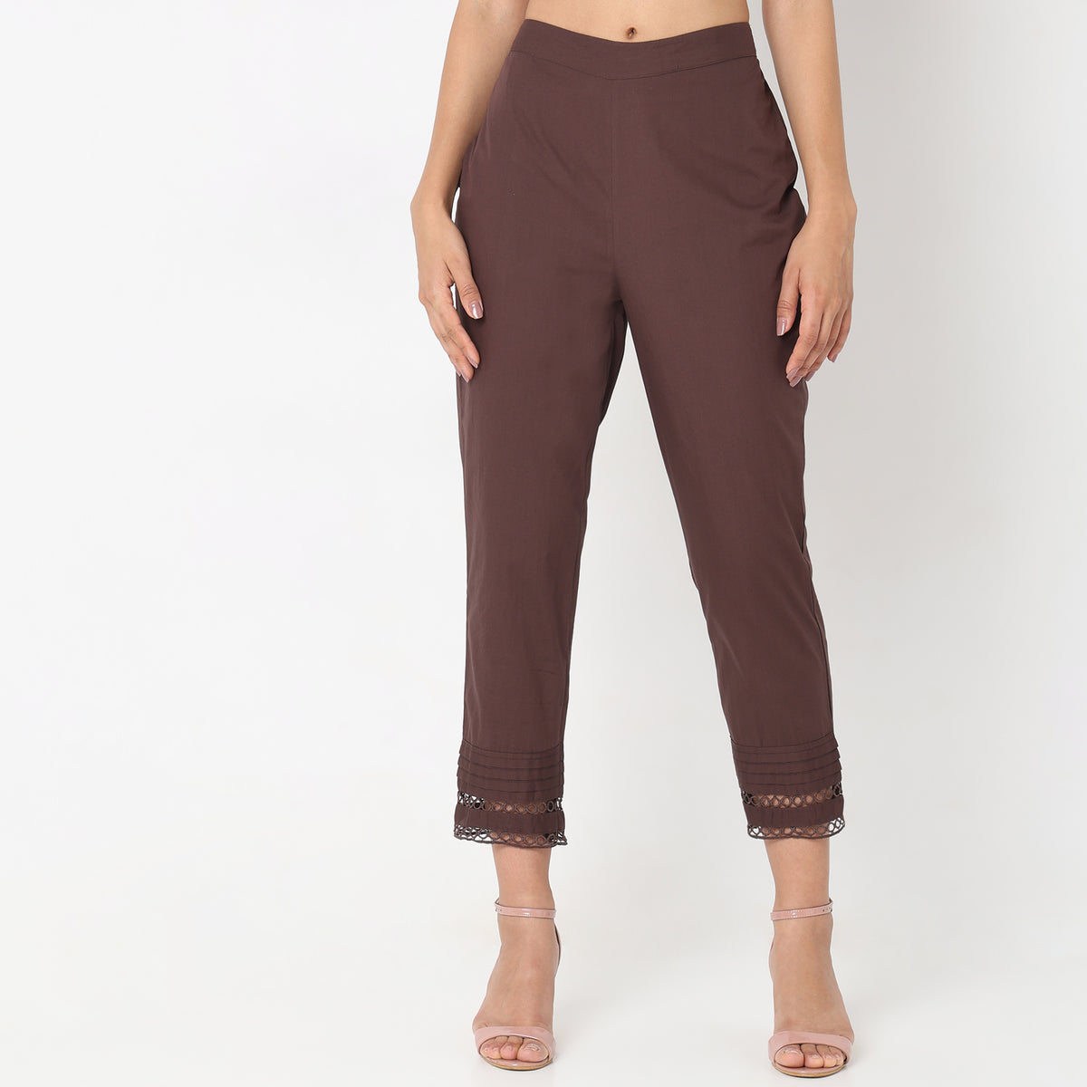 Straight Fit Solid Mid Rise Ethnic Pants