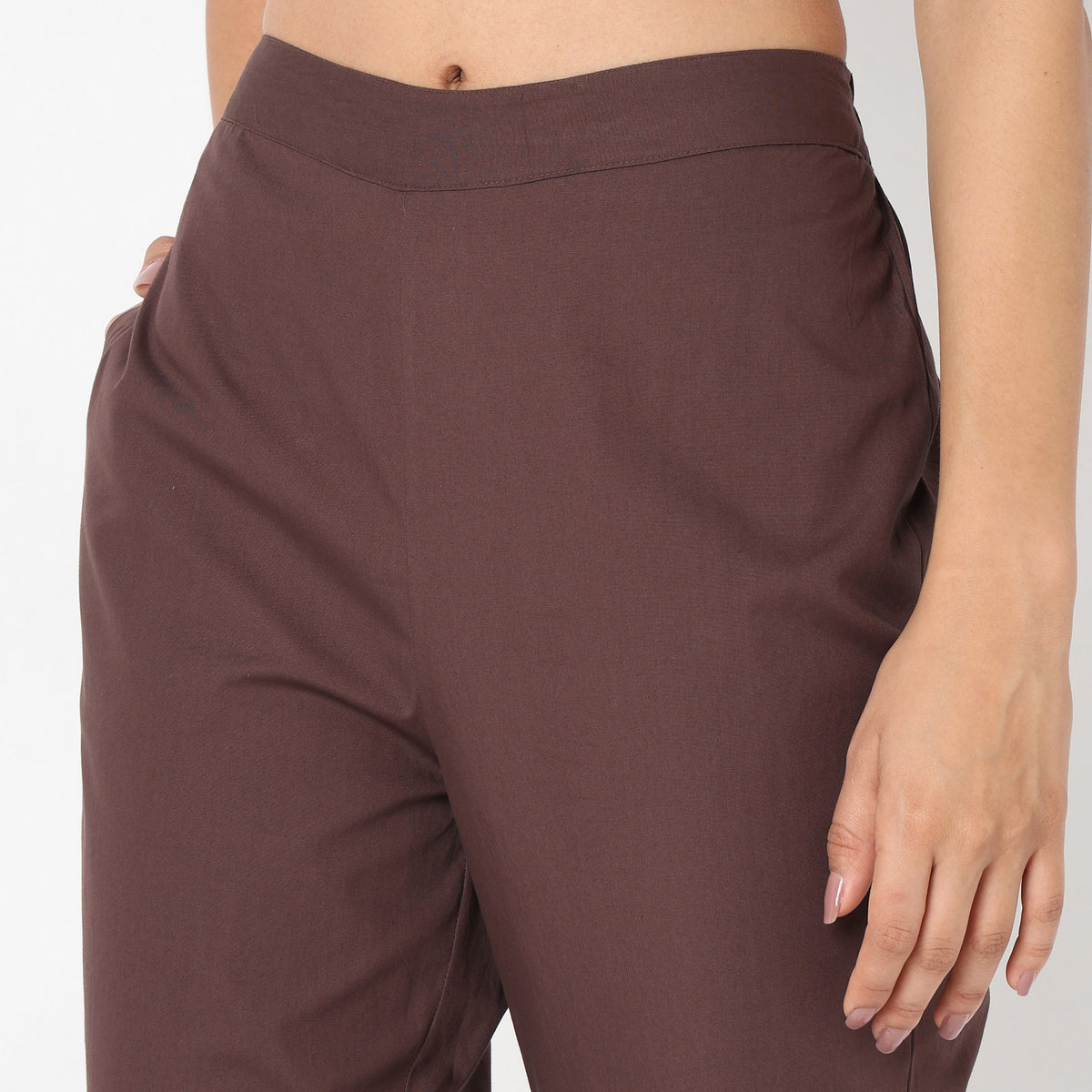 Straight Fit Solid Mid Rise Ethnic Pants