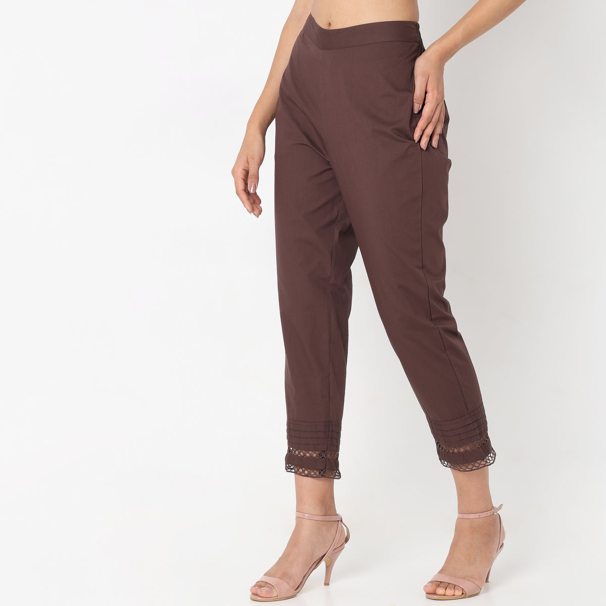 Straight Fit Solid Mid Rise Ethnic Pants