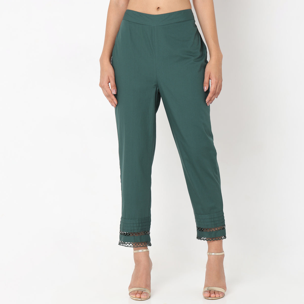 Straight Fit Solid Mid Rise Ethnic Pants