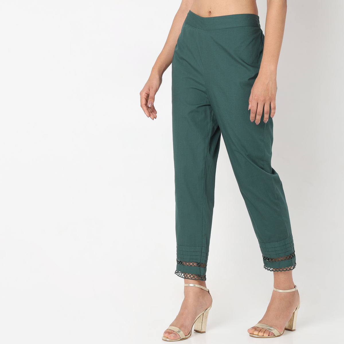 Straight Fit Solid Mid Rise Ethnic Pants