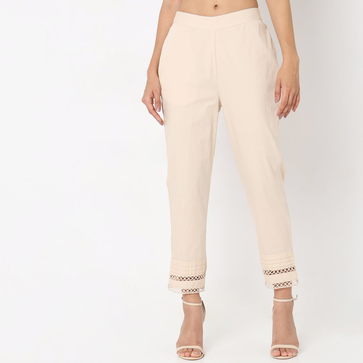 Straight Fit Solid Mid Rise Ethnic Pants