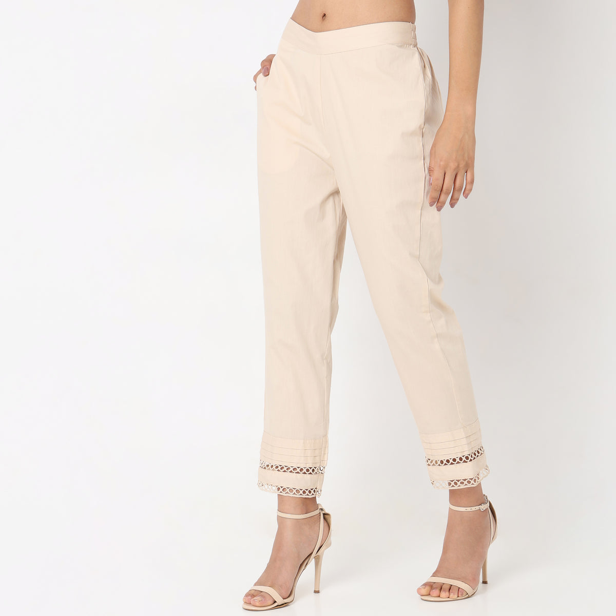 Straight Fit Solid Mid Rise Ethnic Pants