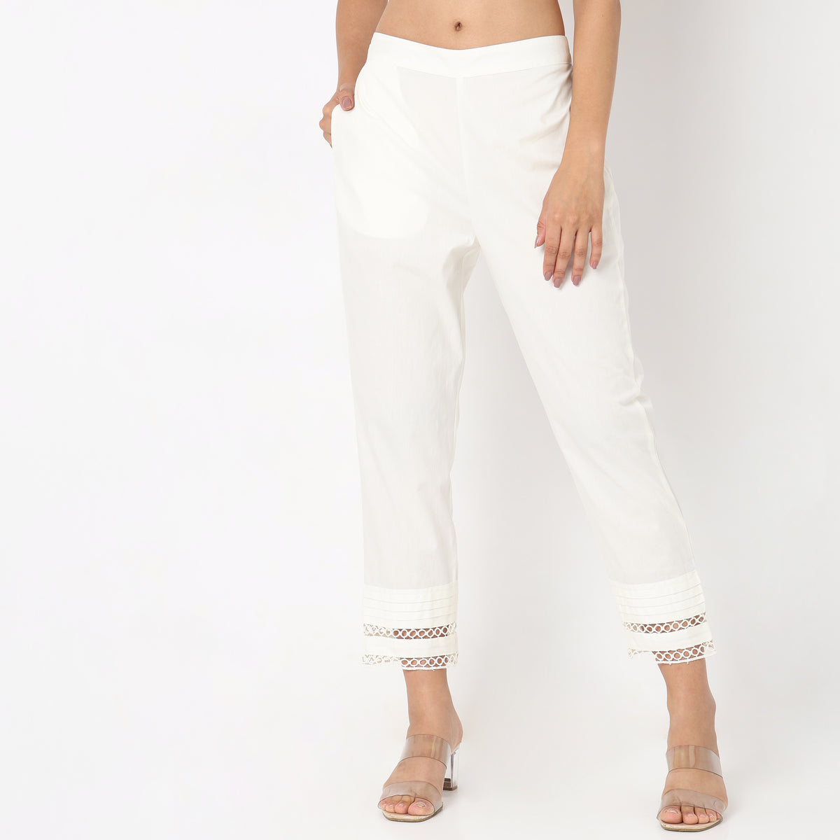 Straight Fit Solid Mid Rise Ethnic Pants