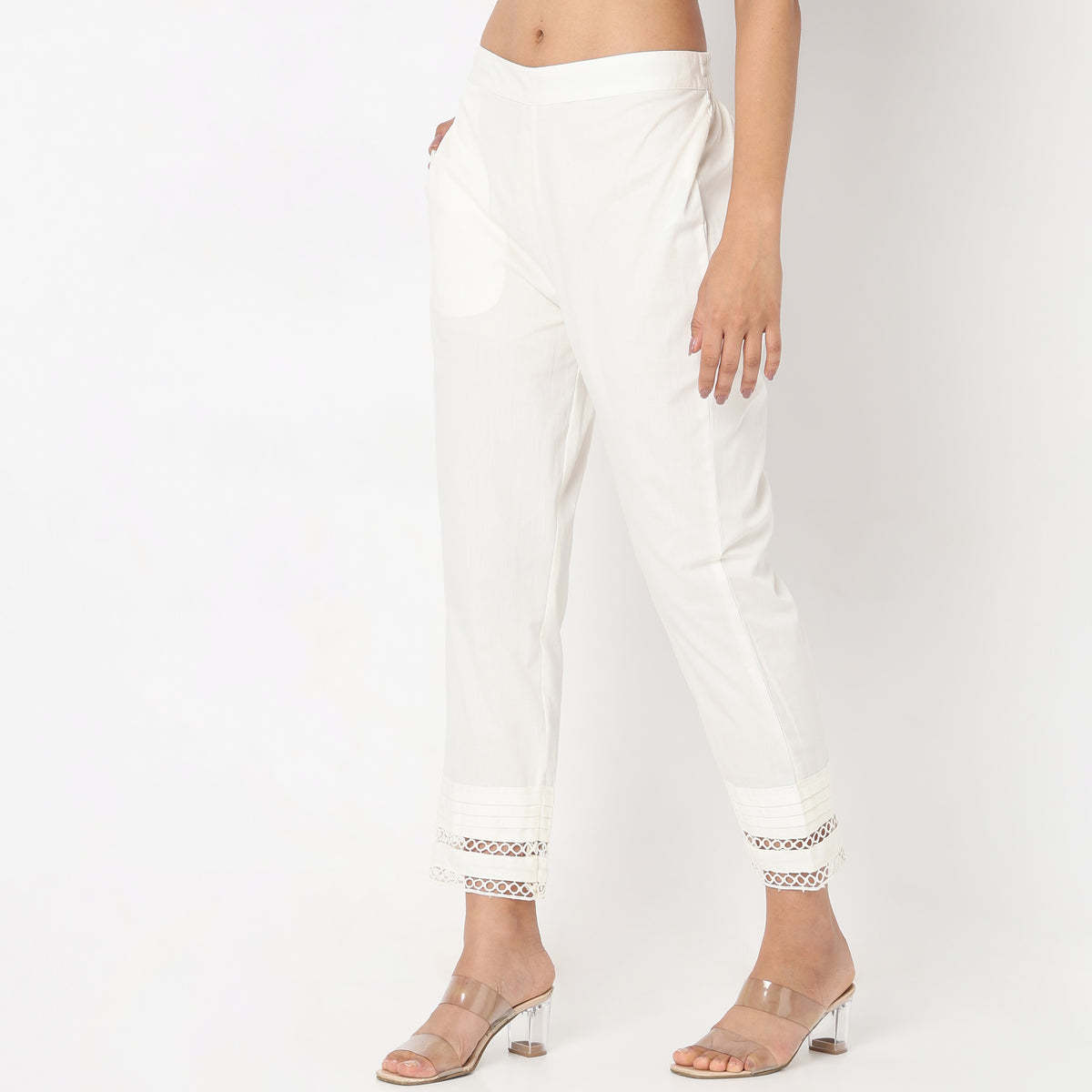 Straight Fit Solid Mid Rise Ethnic Pants