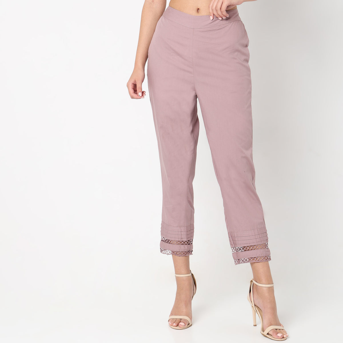 Straight Fit Solid Mid Rise Ethnic Pants