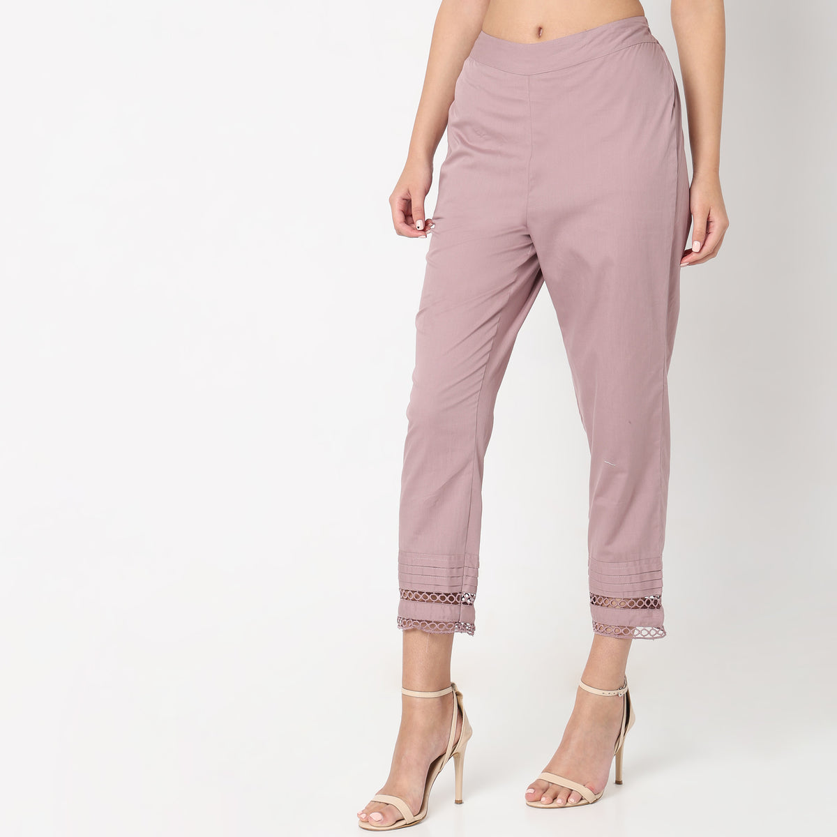 Straight Fit Solid Mid Rise Ethnic Pants