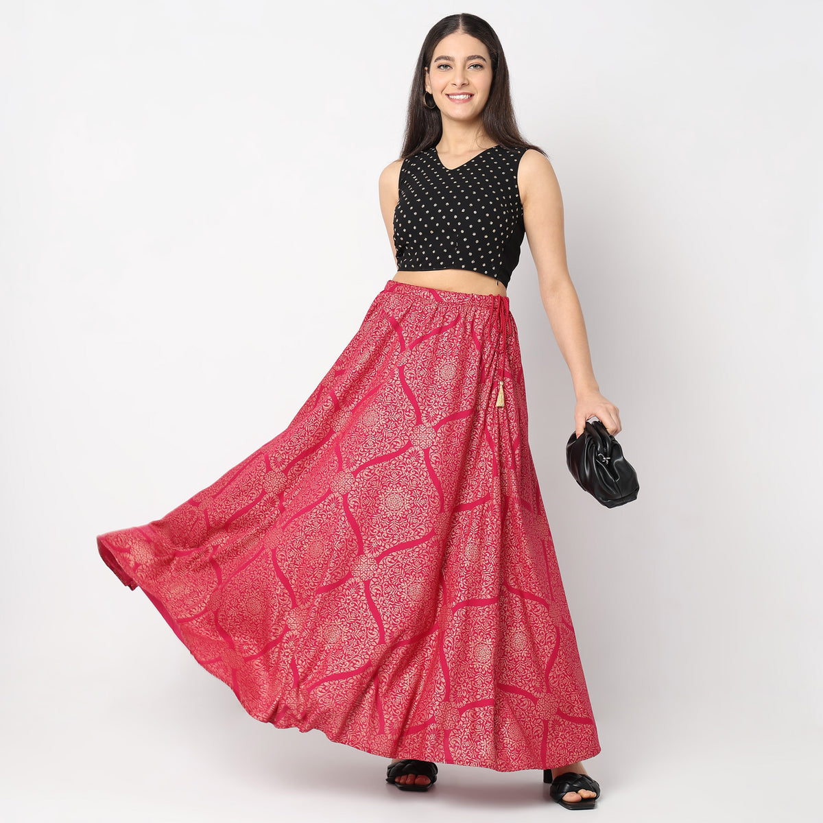 Flare Fit Printed Mid Rise Skirts