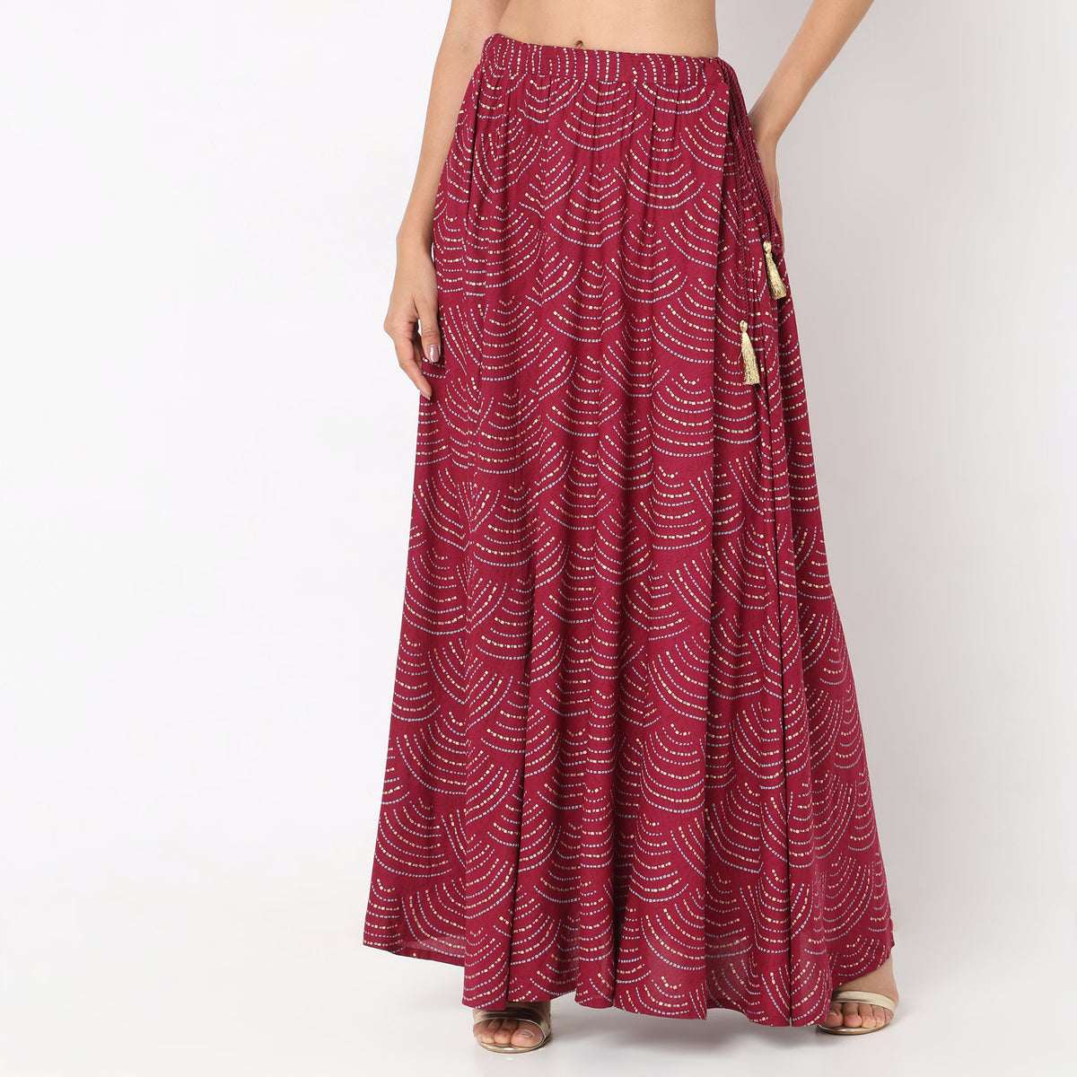 Flare Fit Printed High Rise Skirts