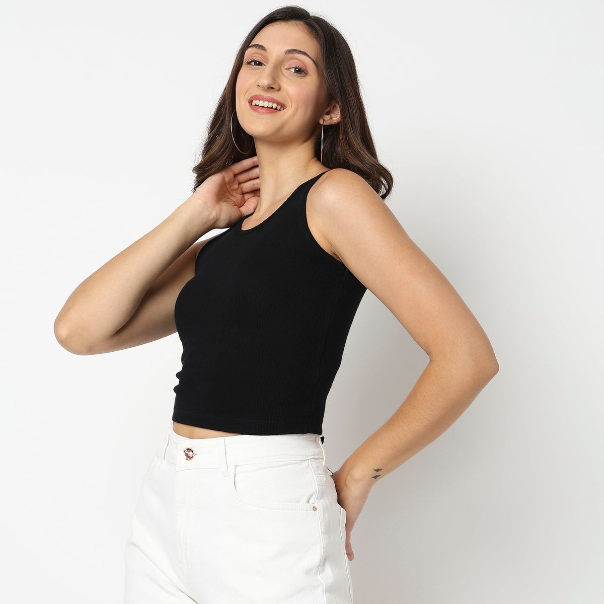 Women Wearing Regular Fit Solid T-Shirt