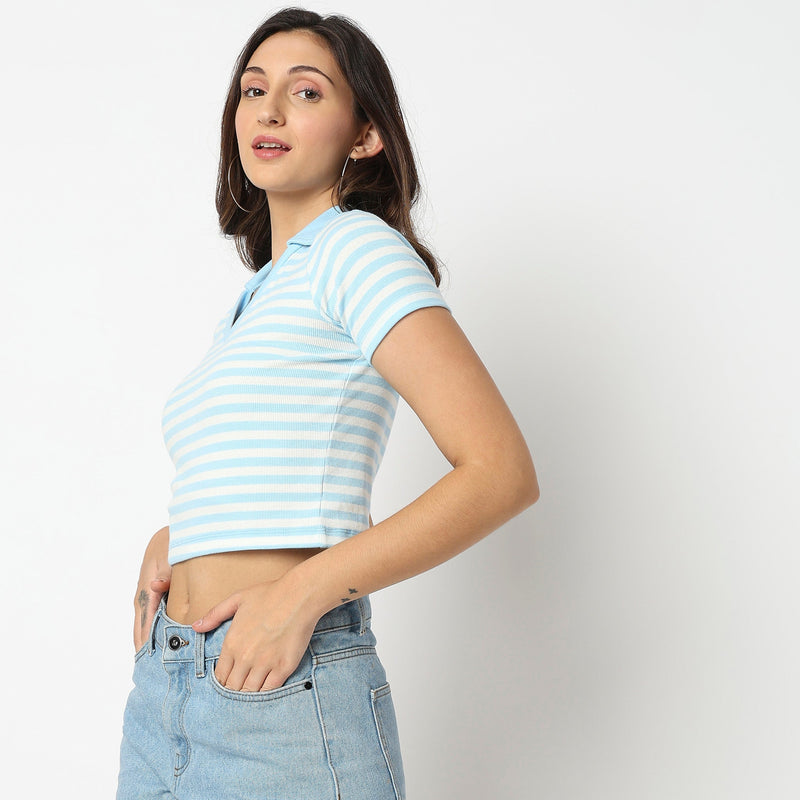 Women Wearing Regular Fit Striped T-Shirt