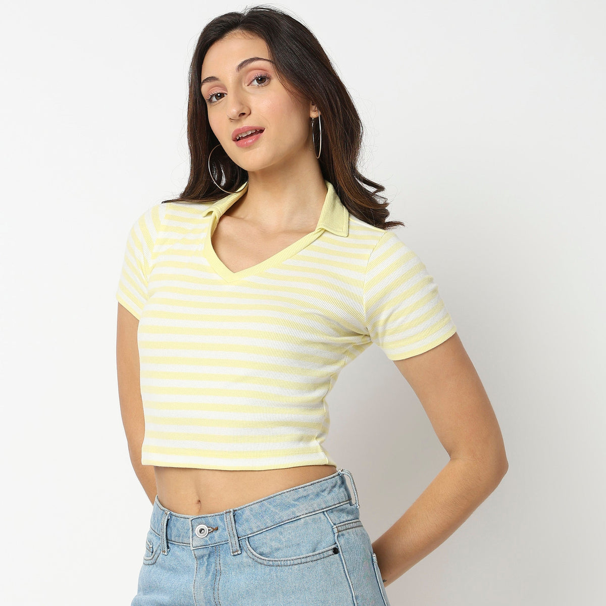 Women Wearing Regular Fit Striped T-Shirt