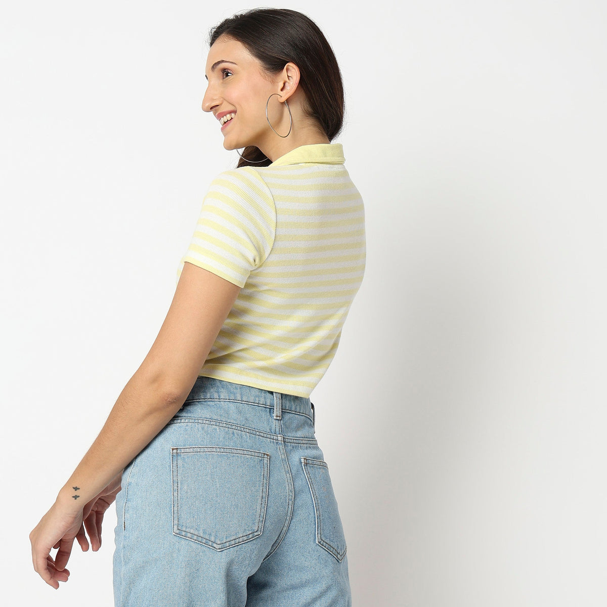 Women Wearing Regular Fit Striped T-Shirt