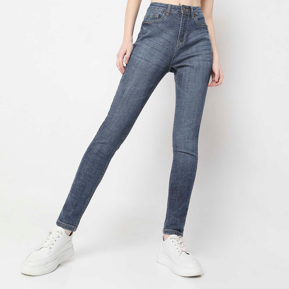 Skinny Fit Solid High Rise Jeans