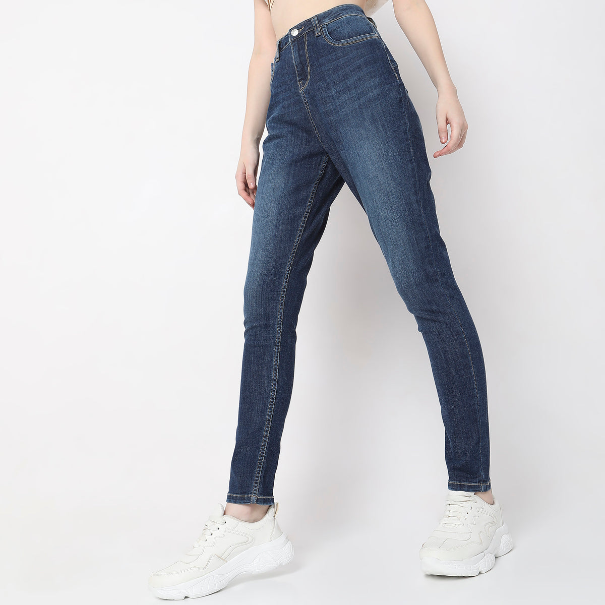 Skinny Fit Solid High Rise Jeans