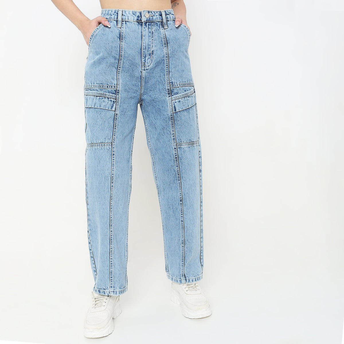 Straight Fit Solid High Rise Jeans