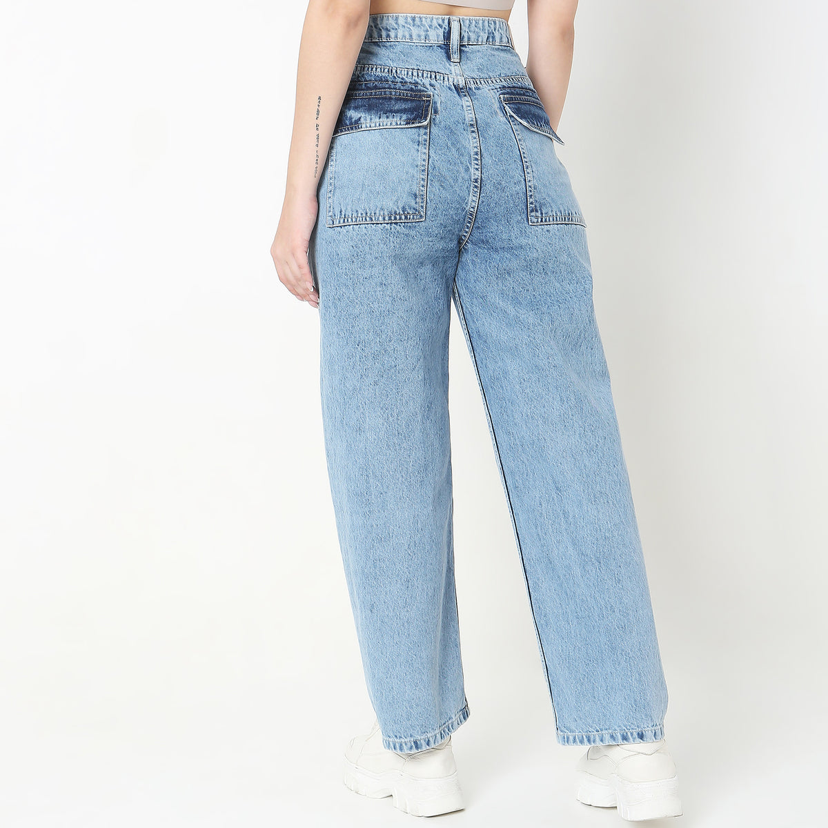 Straight Fit Solid High Rise Jeans