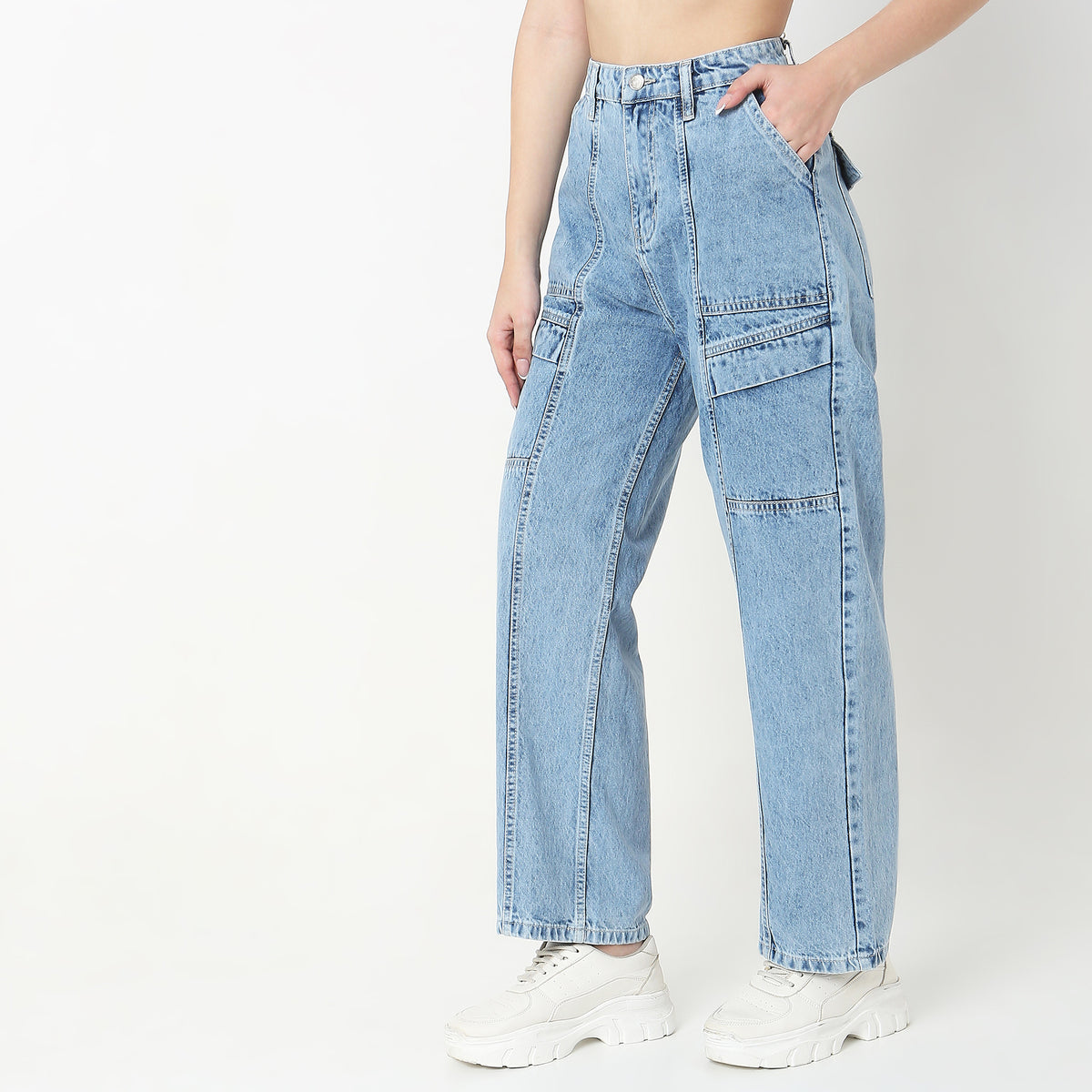 Straight Fit Solid High Rise Jeans