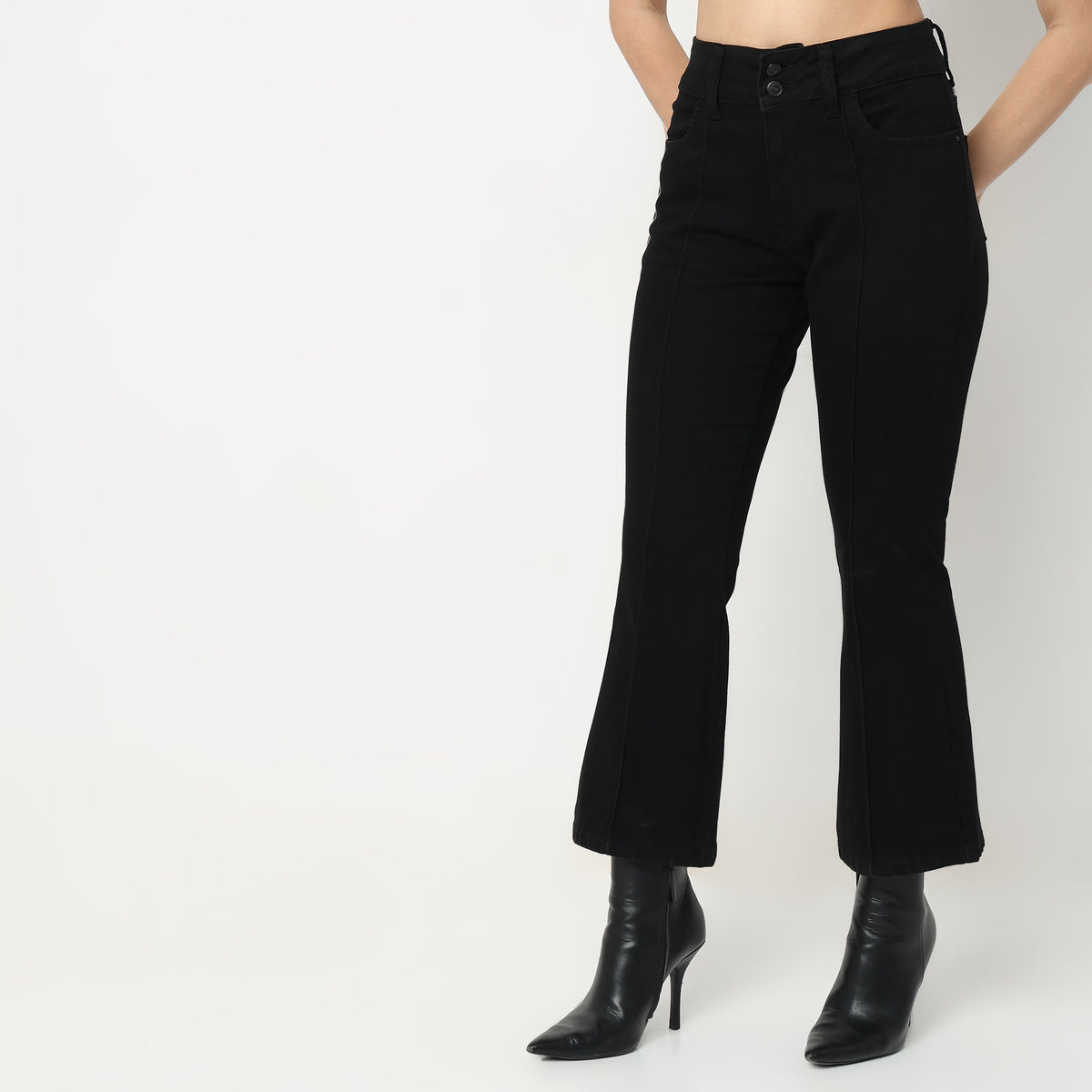 Boot Cut Solid High Rise Jeans