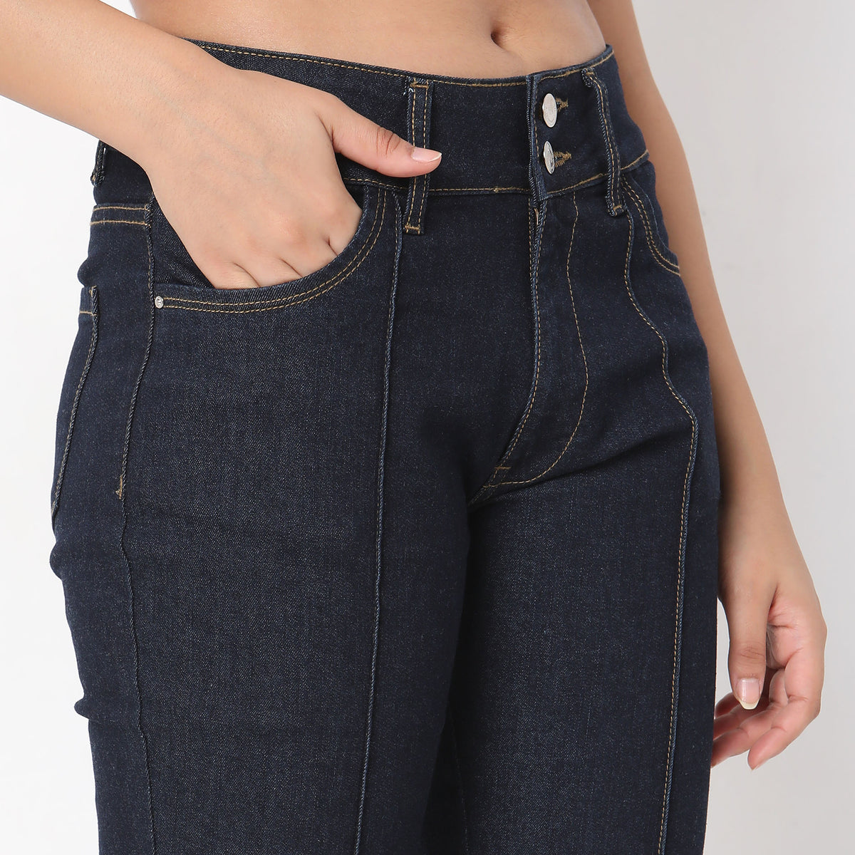 Boot Cut Solid High Rise Jeans