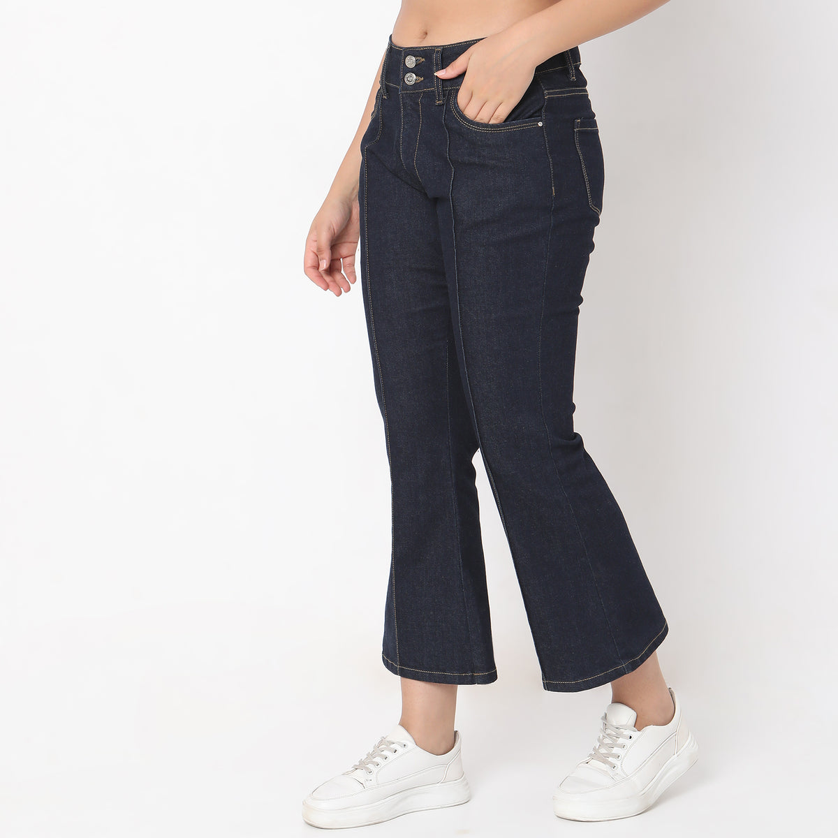 Boot Cut Solid High Rise Jeans